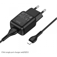 Сетевое зарядное устройство Hoco C96A (1USB/2,1A) с кабелем Lightning Черный