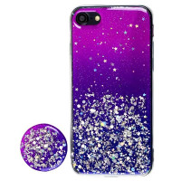 Чехол-силикон блестки + popsoket iPhon 7 / 8 Violet
