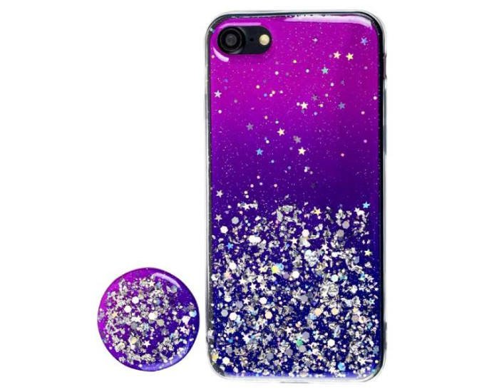 Чохол-силікон блискітки + popsoket iPhon 7 / 8 Violet