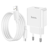 Сетевое зарядное устройство Hoco C106A Leisure (1USB/2,1A) с кабелем Micro Белый