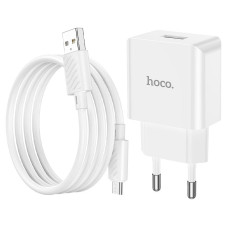 Сетевое зарядное устройство Hoco C106A Leisure (1USB/2,1A) с кабелем Micro Белый