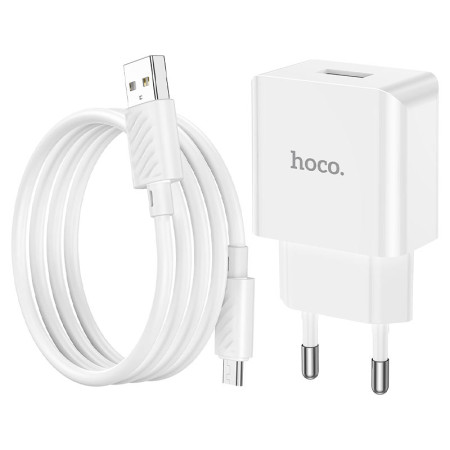 Сетевое зарядное устройство Hoco C106A Leisure (1USB/2,1A) с кабелем Micro Белый
