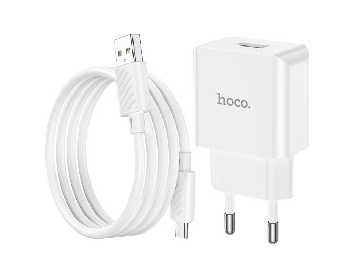 Мережеве зарядний пристрій Hoco C106A Leisure (1USB/2,1A) з кабелем Micro Білий