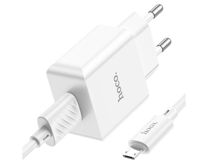 Мережеве зарядний пристрій Hoco C106A Leisure (1USB/2,1A) з кабелем Micro Білий