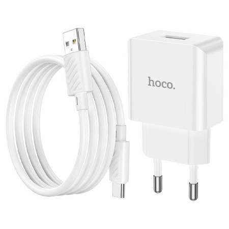 Сетевое зарядное устройство Hoco C106A Leisure (1USB/2,1A) с кабелем Type-C (Белый / White)