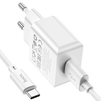 Сетевое зарядное устройство Hoco C106A Leisure (1USB/2,1A) с кабелем Type-C (Белый / White)