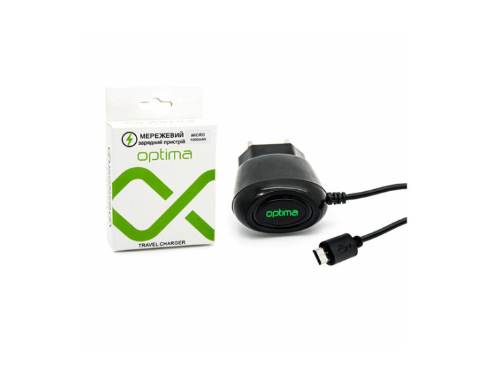 Мережеве зарядний пристрій Optima Micro1000mAh (Чорний  Black)