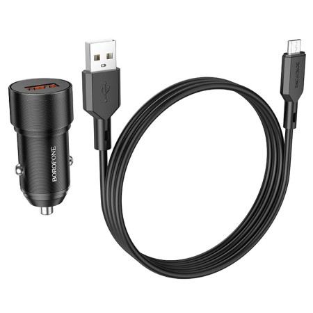 Автомобильное зарядное устройство Borofone (BZ19A) Wisdom QC3.0 с кабелем Type-C Black