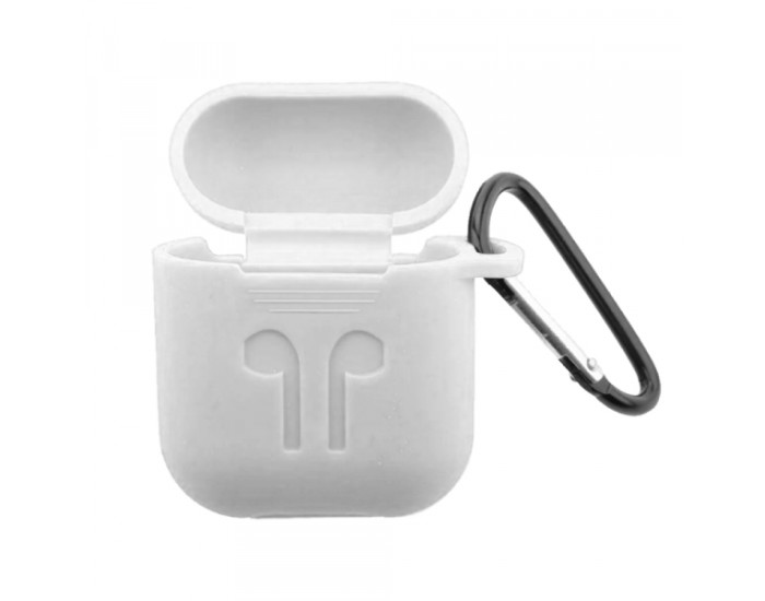 Чохол для AirPods LOGO 2в1 (+ карабін) White