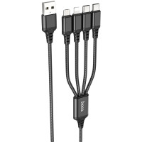 Кабель USB Hoco X76 4in1 Super Charging Cable (Type-C+Type-C+iPhone+Micro) 1m (черный \ Black) (Класс А)