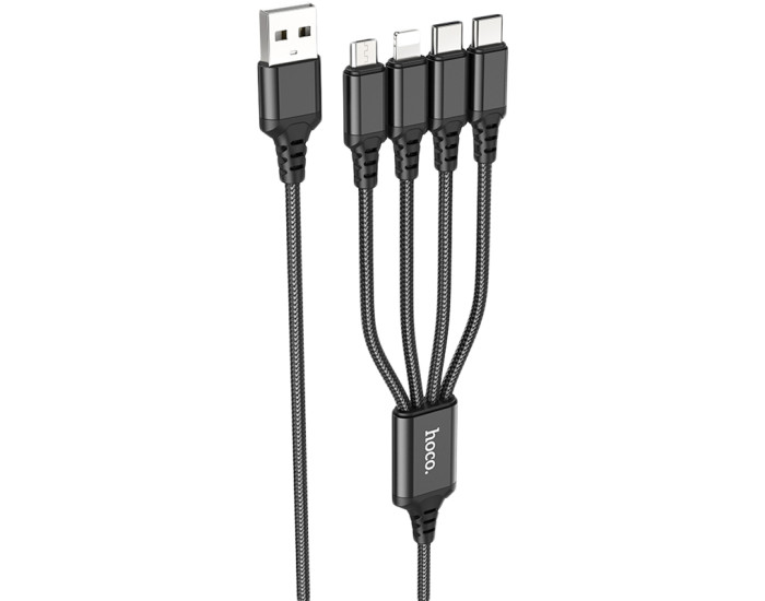 Кабель USB Hoco X76 4in1 Super Charging Cable (Type-C+Type-C+iPhone+Micro) 1m (черный  Black)