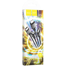 Кабель USB Hoco X76 4in1 Super Charging Cable (Type-C+Type-C+iPhone+Micro) 1m (черный  Black)