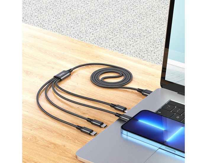 Кабель USB Hoco X76 4in1 Super Charging Cable (Type-C+Type-C+iPhone+Micro) 1m (черный  Black)