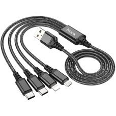 Кабель USB Hoco X76 4in1 Super Charging Cable (Type-C+Type-C+iPhone+Micro) 1m (черный  Black)