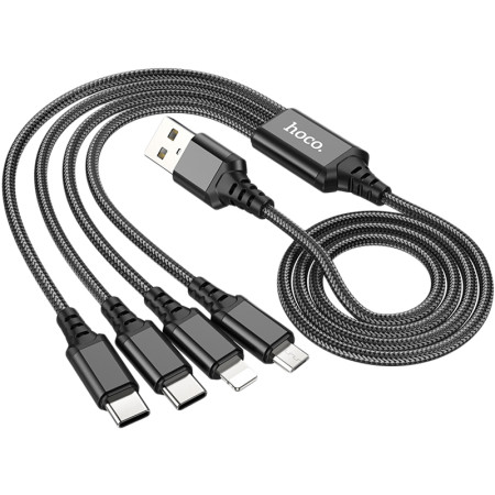Кабель USB Hoco X76 4in1 Super Charging Cable (Type-C+Type-C+iPhone+Micro) 1m (черный \ Black) (Класс А)
