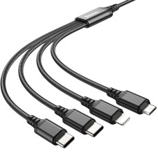 Кабель USB Hoco X76 4in1 Super Charging Cable (Type-C+Type-C+iPhone+Micro) 1m (черный  Black)