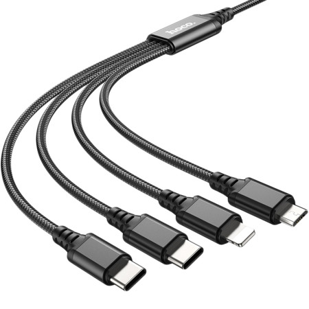 Кабель USB Hoco X76 4in1 Super Charging Cable (Type-C+Type-C+iPhone+Micro) 1m (черный \ Black) (Класс А)