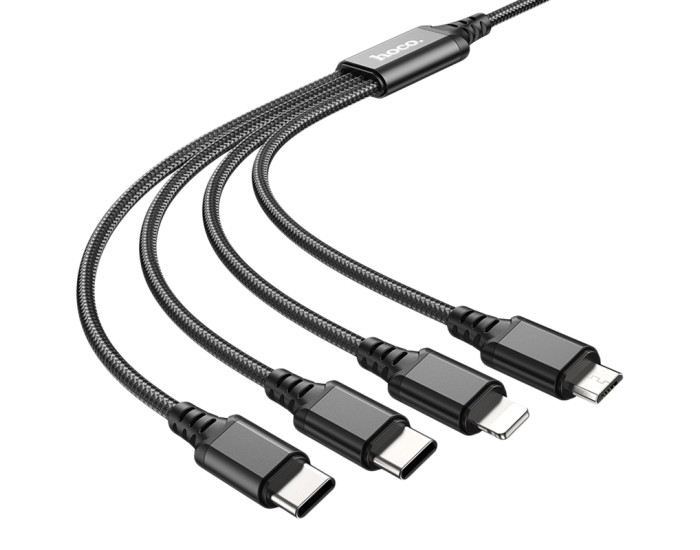 Кабель USB Hoco X76 4in1 Super Charging Cable (Type-C+Type-C+iPhone+Micro) 1m (черный  Black)