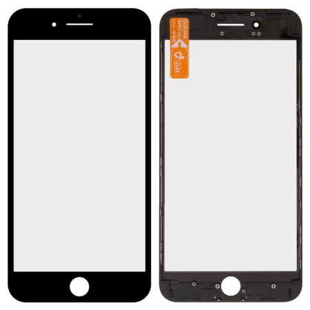 Стекло фронтальное c OCA-пленкой iPhone 7 Plus, черное с рамкой (Класс А)