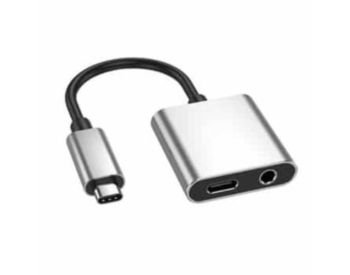 Переходник Type-C to Type-C + 3,5мм (TY-3) серебрянный