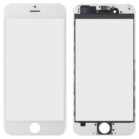 Стекло фронтальное c OCA-пленкой iPhone 6G, белое с рамкой (Класс А)