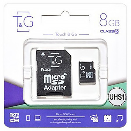 Карта памяти microSDHC 8Gb T&G (UHS-1)(Class 10) + Adapter SD