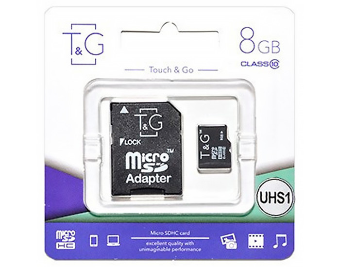 Карта памяти microSDHC 8Gb T&G (UHS-1)(Class 10) + Adapter SD