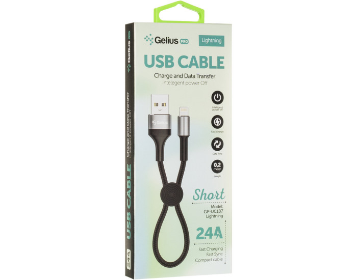 Кабель USB Gelius Pro Short USB to Lightning (0.2m) Black (GP-UC107)