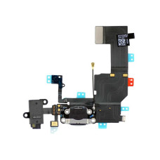 Шлейф для iPhone 5S, коннектора наушников, коннектора зарядки, с микрофоном, черный (Класс B)