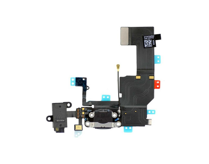 Шлейф для iPhone 5S, коннектора наушников, коннектора зарядки, с микрофоном, черный