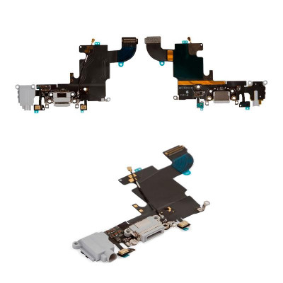 Шлейф для iPhone 6S, конектора навушників, конектора зарядки, з мікрофоном, срібло