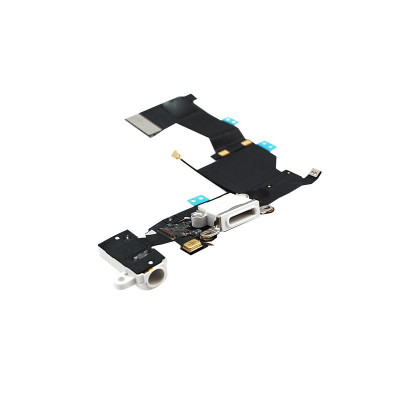 Шлейф для iPhone 5S, конектора навушників, конектора зарядки, з мікрофоном, Білий