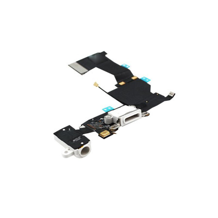 Шлейф для iPhone 5S, коннектора наушников, коннектора зарядки, с микрофоном, белый (Класс А)