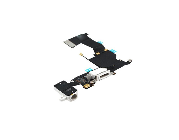 Шлейф для iPhone 5S, коннектора наушников, коннектора зарядки, с микрофоном, белый