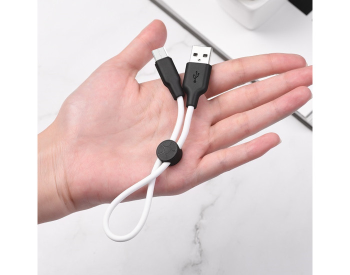 Кабель USB Hoco X21 Plus Silicone USB to Micro (2.4A/0.25m) Черный/Белый