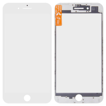 Стекло фронтальное c OCA-пленкой iPhone 7 Plus, белое с рамкой