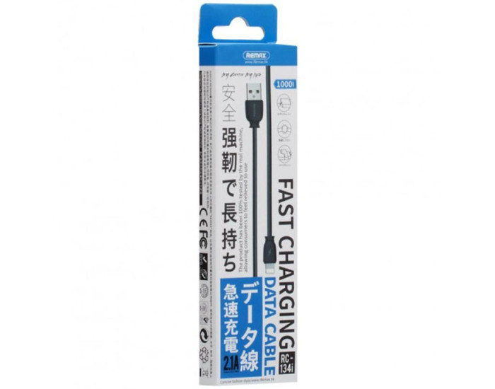 Кабель USB Remax RC-134i Fast Charging USB to Lightning (1m) Black