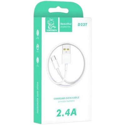 Кабель USB Denman D22T Type-C 2.4A White