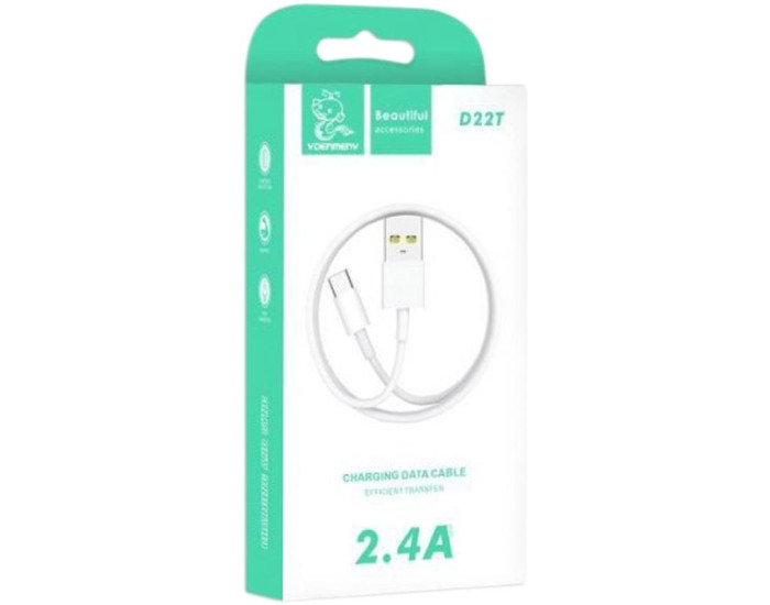 Кабель USB Denman D22T USB to Type-C 2.4A White
