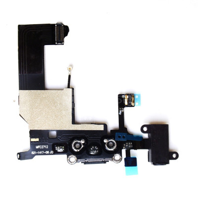 Шлейф для iPhone 5G, конектора навушників, конектора зарядки, з мікрофоном, чорний