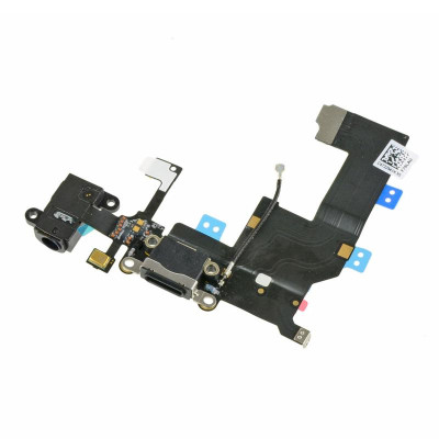 Шлейф для iPhone 5G, конектора навушників, конектора зарядки, з мікрофоном, чорний