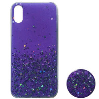 Чехол-силикон блестки + popsoket Huawei Y6 2019 Violet