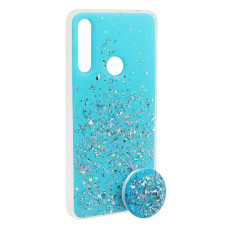 Чехол-силикон блестки + popsoket Huawei P Smart Z / Honor 9X Light Pink
