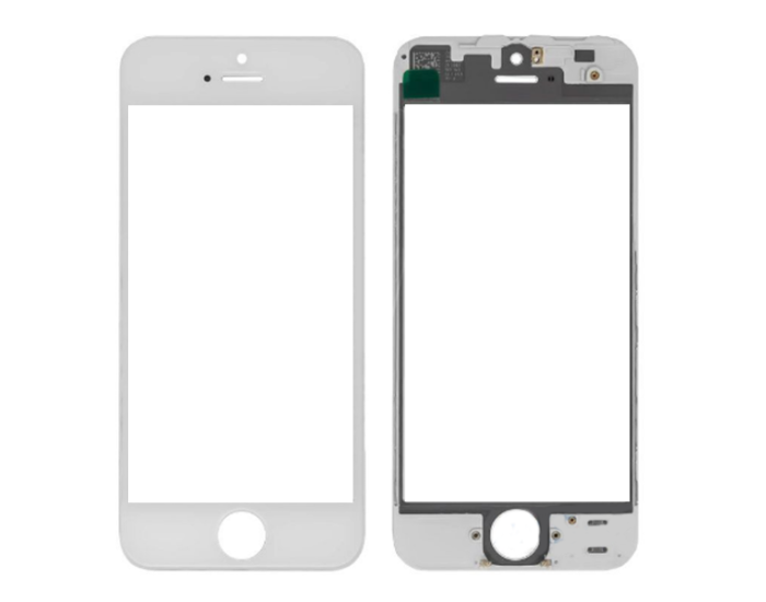 Скло фронтальне c OCA-пленкой iPhone 5S, біле з рамкою