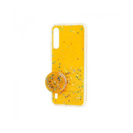 Чехол-силикон блестки + popsoket Xiaomi Mi A3 / CC9e Yellow