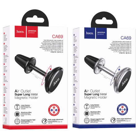 Автодержатель магнитный в дефлектор Hoco CA69 Sagesse Alum-Alloy Long-Ver Air-Outlet Magnetic Black