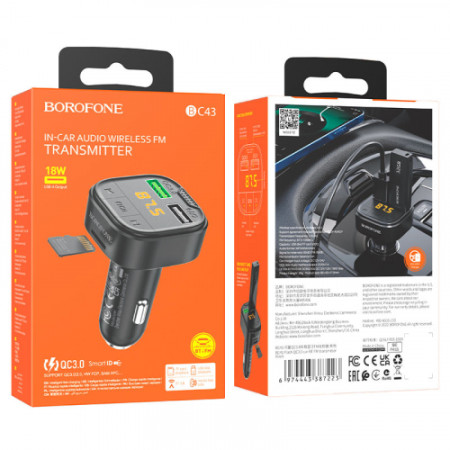Автомобильный FM-Модулятор Borofone BC43 Flash (QC3.0) Black