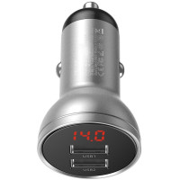 Автомобильное зарядное устройство Baseus 2USB Digital Display (4.8A 24W) (CCBX-0S), Silver