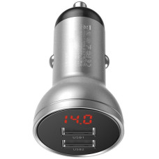 Автомобільне зарядний пристрій Baseus 2USB Digital Display (4.8A 24W) (CCBX-0S), Silver