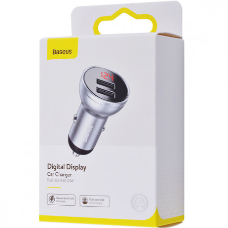 Автомобильное зарядное устройство Baseus 2USB Digital Display (4.8A 24W) (CCBX-0S), Silver